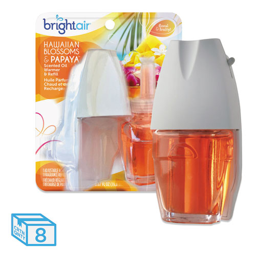 BRIGHT Air® Electric Scented Oil Air Freshener Warmer/Refill, Hawaiian Blossoms/Papaya, 8/CT
