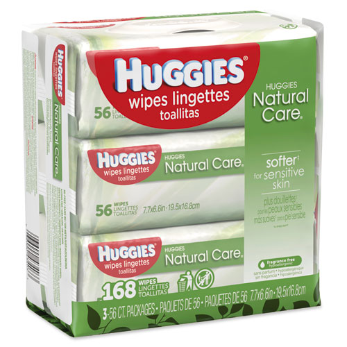 Huggies® Natural Care Baby Wipes, Unscented, White, 56/Pack, 3-Pack/Box