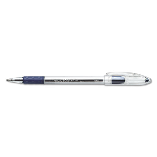 R.S.V.P. Stick Ballpoint Pen, Fine 0.7mm, Blue Ink, Clear/Blue Barrel, Dozen
