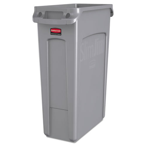 Rubbermaid® Commercial Slim Jim Receptacle with Venting Channels, Rectangular, Plastic, 23 gal, Gray