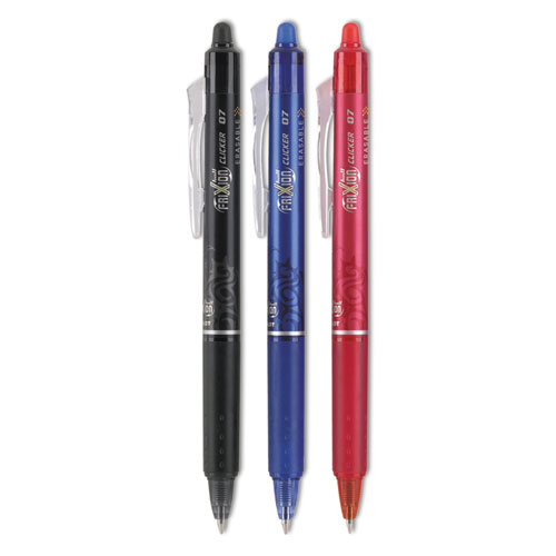 Pilot® FriXion Clicker Erasable Gel Ink Retractable Pen, Assorted Ink, .7mm, 3/Pack