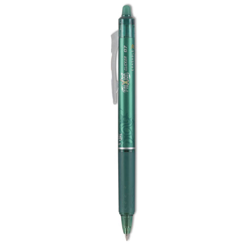 Image of Pilot® Frixion Clicker Erasable Gel Pen, Retractable, Fine 0.7 Mm, Green Ink, Green Barrel, Dozen