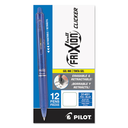 FriXion Clicker Erasable Retractable Gel Pen, Fine 0.7mm, Blue Ink, Blue Barrel
