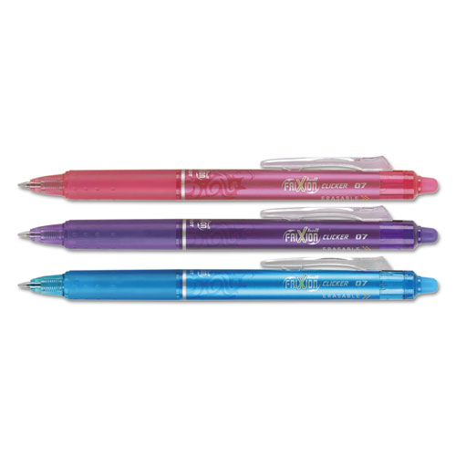FriXion Clicker Erasable Gel Pen, Retractable, Fine 0.7 mm, Three Assorted Ink and Barrel Colors, 3/Pack