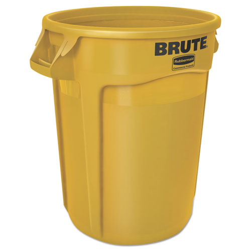 Image of Vented Round Brute Container, 32 gal, Plastic, Yellow
