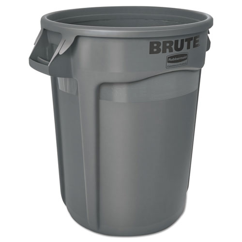 Image of Vented Round Brute Container, 32 gal, Plastic, Gray
