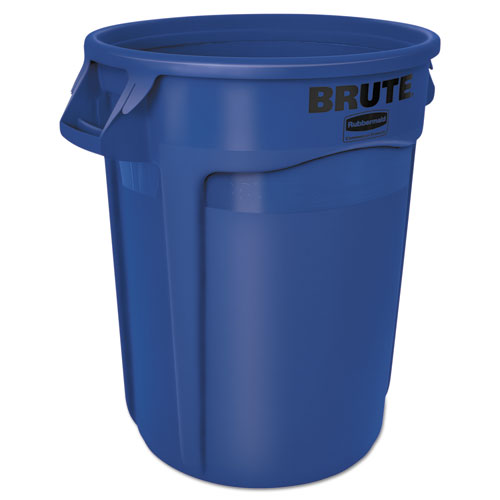 Round Brute Container, Plastic, 32 gal, Blue