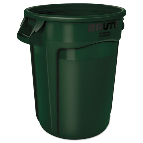 Rubbermaid® Commercial Vented Round Brute Container, 32 gal, Plastic, Dark Green
