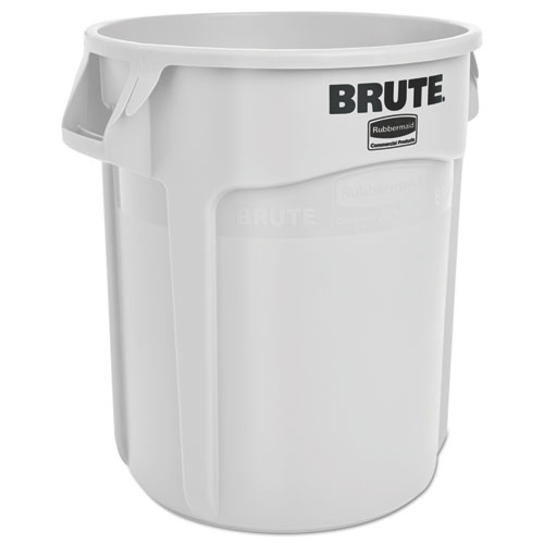 Vented Round Brute Container, 20 gal, Plastic, White