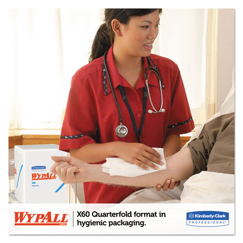 Image of Wypall® General Clean X60 Cloths, 1/4 Fold, 12.5 X 10, White, 70/Pack, 8 Packs/Carton