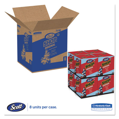 Image of Shop Towels, POP-UP Box, 1-Ply, 10 x 12, Blue, 200/Box, 8 Boxes/Carton