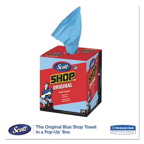 Image of Shop Towels, POP-UP Box, 1-Ply, 10 x 12, Blue, 200/Box, 8 Boxes/Carton