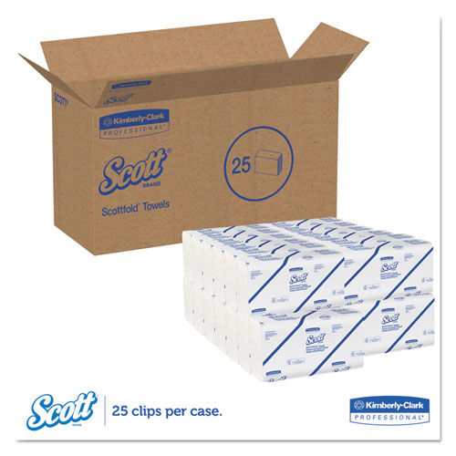 Image of Pro Scottfold Towels, 1-Ply, 9.4 x 12.4, White, 175 Towels/Pack, 25 Packs/Carton