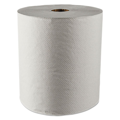 Essential 100% Recycled Fiber Hard Roll Towel, 1.5" Core, 8" x 800 ft, White, 12/Carton