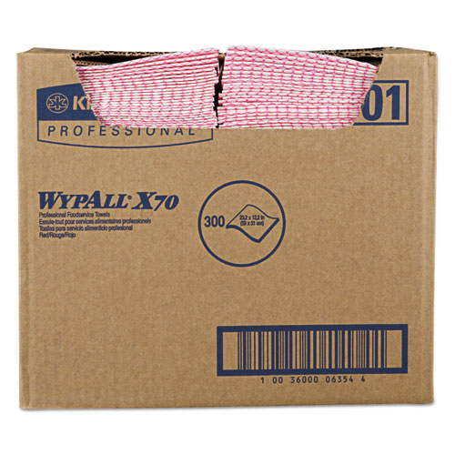 WypAll® X70 Wipers, 1-Ply, 12.5 x 23.2, Red, 300/Carton