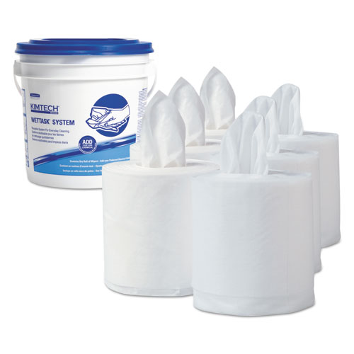 Image of Wypall® Power Clean Wipers For Solvents Wettask Customizable Wet Wiping System 12 X 12.5, Unscented, 60/Roll, 5 Rolls/1 Bucket/Ct