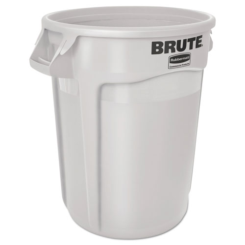 Round Brute Container, Plastic, 10 gal, White