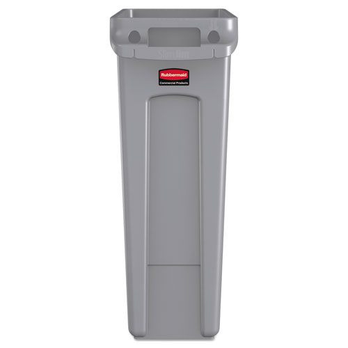 Slim Jim Receptacle with Venting Channels, Rectangular, Plastic, 23 gal, Gray