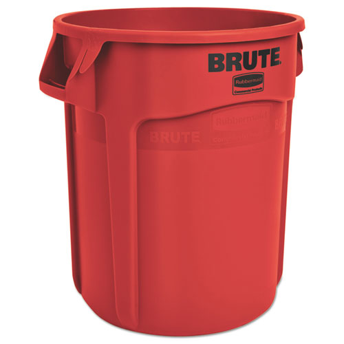 Round Brute Container, Plastic, 10 Gal, Red, 6/carton
