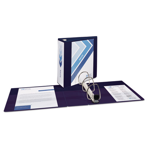Image of Heavy-Duty View Binder with DuraHinge and Locking One Touch EZD Rings, 3 Rings, 4" Capacity, 11 x 8.5, Navy Blue