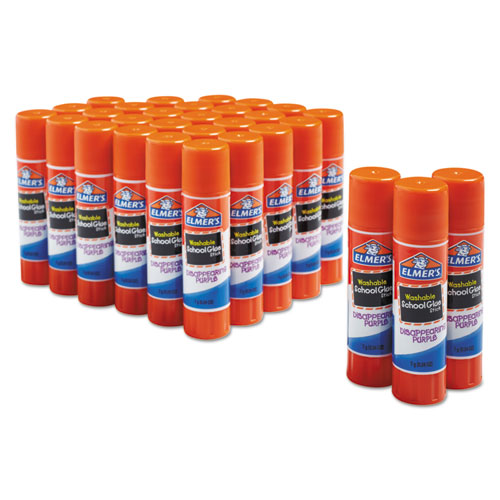 Image of Washable School Glue Sticks, 0.24 oz, Applies Purple, Dries Clear, 30/Box