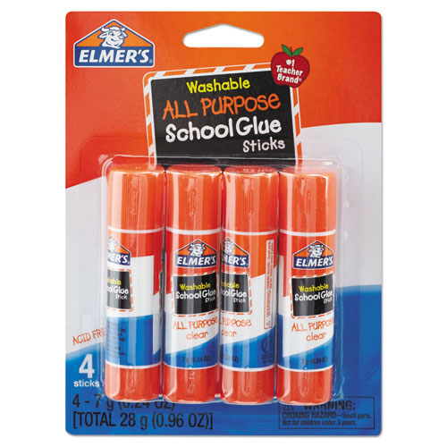 Image of Washable School Glue Sticks, 0.24 oz, Applies and Dries Clear, 4/Pack