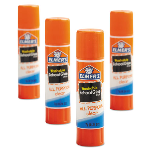 Image of Washable School Glue Sticks, 0.24 oz, Applies and Dries Clear, 4/Pack