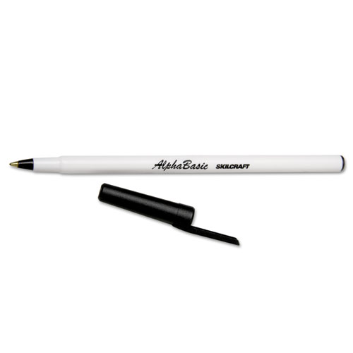 7520014845267 SKILCRAFT AlphaBasic Ballpoint Pen, Stick, Medium 1 mm, Black Ink, White Barrel, Dozen