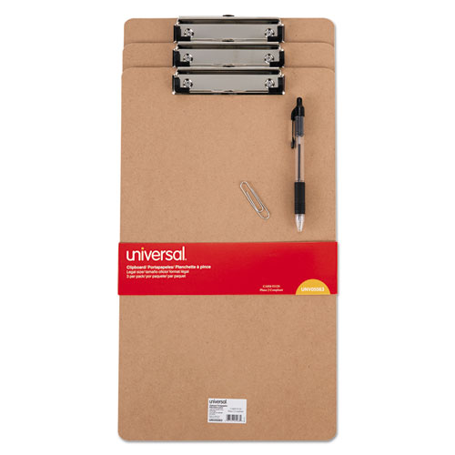 Hardboard Clipboard with Low-Profile Clip, 0.5" Clip Capacity, Holds 8.5 x 14 Sheets, Brown, 3/Pack