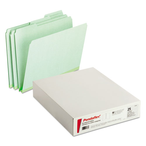 Pressboard Expanding File Folders, 1/3-Cut Tabs: Assorted, Letter Size, 1" Expansion, Green, 25/Box