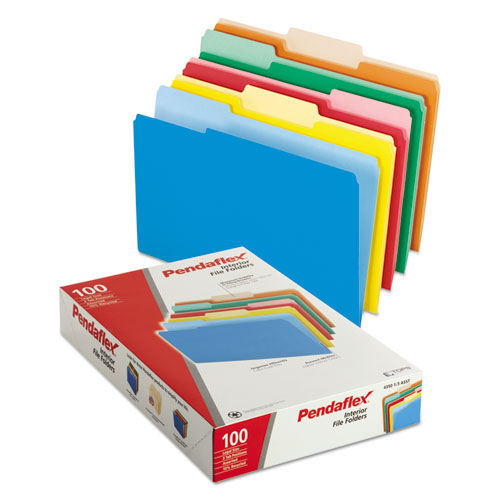 Image of Pendaflex® Interior File Folders, 1/3-Cut Tabs: Assorted, Legal Size, Assorted Colors, 100/Box