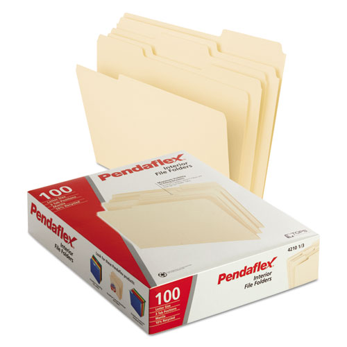 Image of Pendaflex® Interior File Folders, 1/3-Cut Tabs: Assorted, Letter Size, Manila, 100/Box