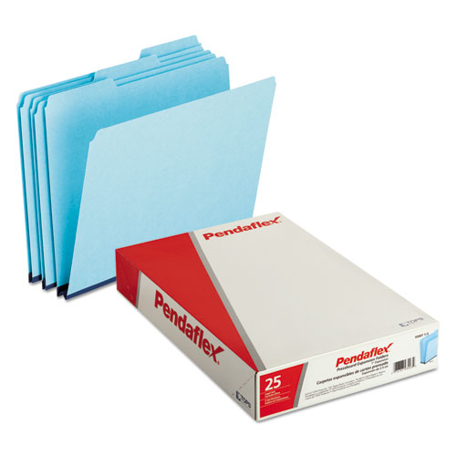 Image of Pendaflex® Pressboard Expanding File Folders, 1/3-Cut Tabs: Assorted, Legal Size, 1" Expansion, Blue, 25/Box
