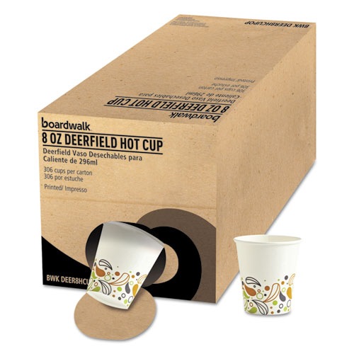 Boardwalk® Convenience Pack Paper Hot Cups, 8 oz, Deerfield Print, 306/Carton