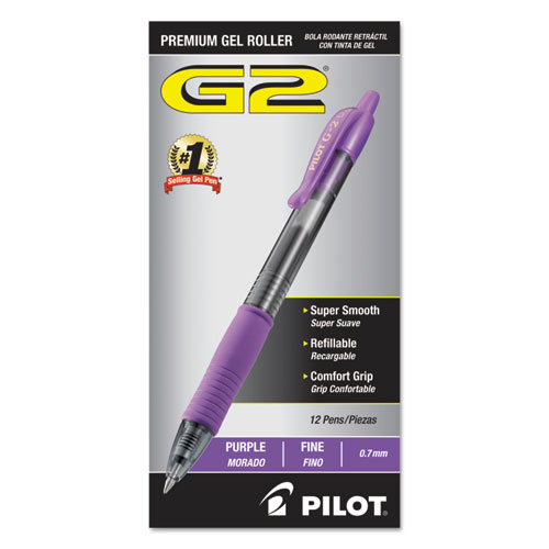 G2 Premium Gel Pen, Retractable, Fine 0.7 mm, Purple Ink, Smoke/Purple Barrel, Dozen