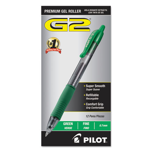 G2 Premium Retractable Gel Ink Pen, Refillable, Green Ink, .7mm, Dozen