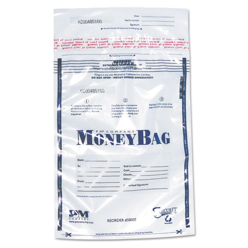 Tamper-Evident Deposit Bag, Plastic, 9 x 12, Clear, 100/Pack