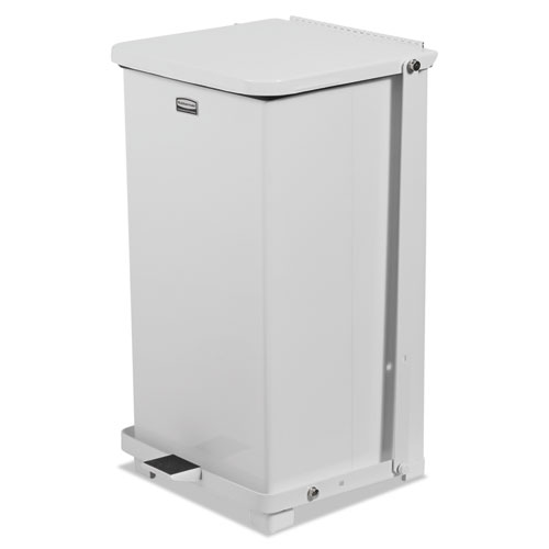 Rubbermaid® Commercial Defenders Square Quiet Step Can, 24 gal, Sky White, 15" Square