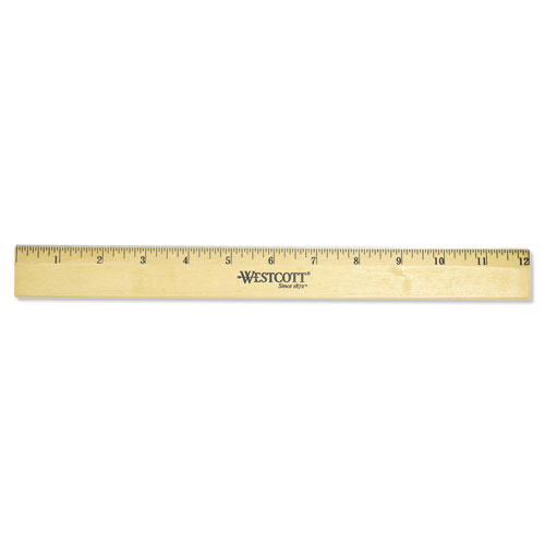 Image of Wood Ruler with Single Metal Edge, Standard, 12" Long