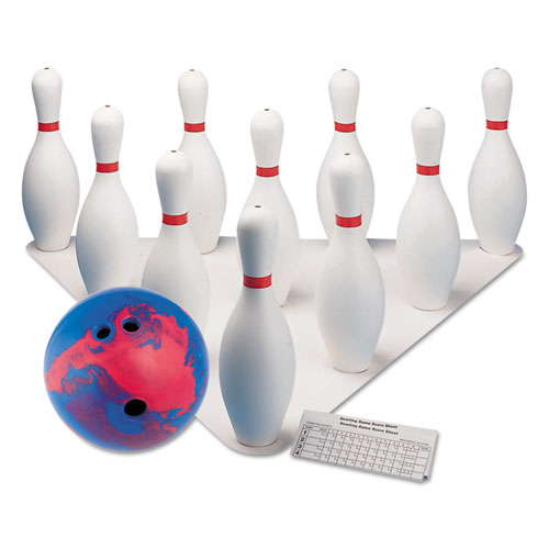 Champion Sports Bowling Set, Plastic/Rubber, White, 1 Ball/10 Pins/Set