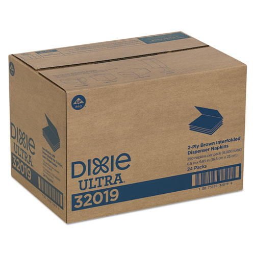 Image of Dixie® Interfold Napkin Refills 2-Ply, 6.5 X 5 Folded, Brown, 6,000/Carton