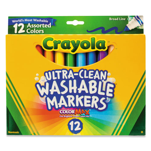 Crayola® Ultra-Clean Washable Markers, Broad Bullet Tip, Assorted Colors, Dozen