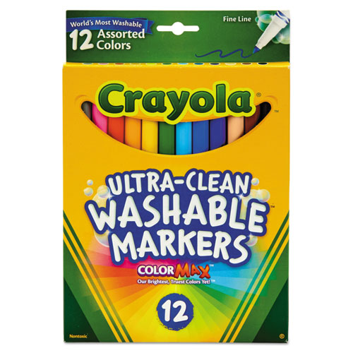 Crayola® Ultra-Clean Washable Markers, Fine Bullet Tip, Assorted Colors, Dozen
