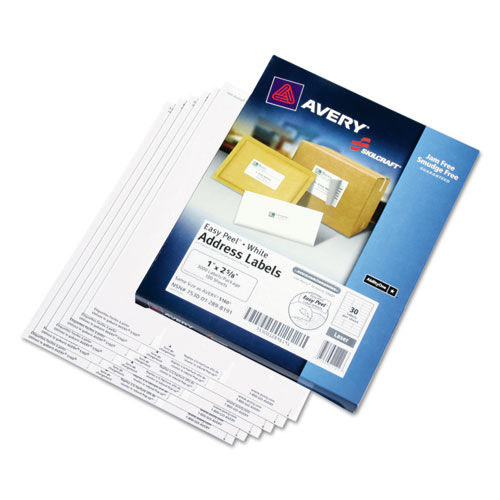 7530012898191 SKILCRAFT Laser Labels, Laser Printers, 1 x 2.63, White, 30/Sheet, 100 Sheets/Box