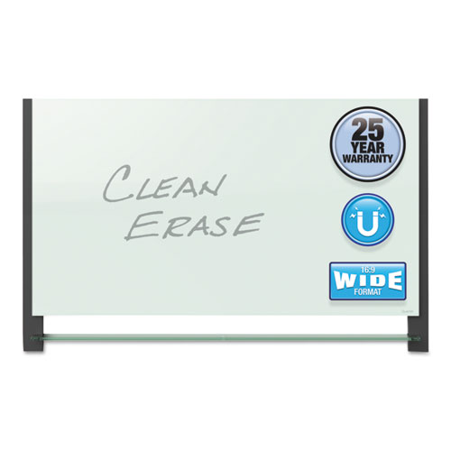 Evoque Magnetic Glass Marker Board With Black Aluminum Frame, 85 X 48, White