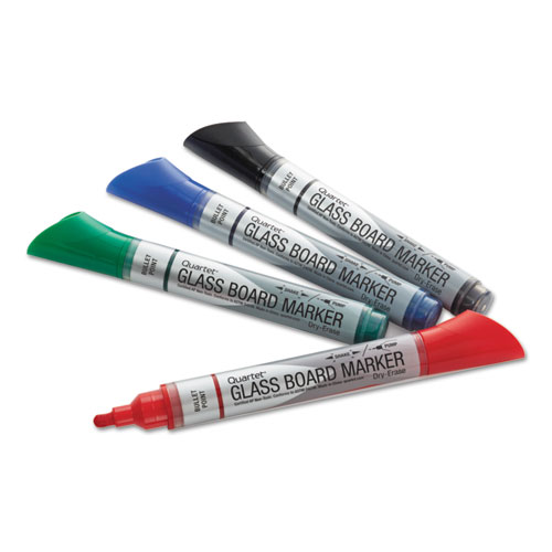 Quartet® Premium Glass Board Dry Erase Marker, Bullet Tip, Assorted, 4/Pack