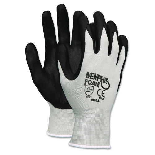 Image of Mcr™ Safety Economy Foam Nitrile Gloves, Medium, Gray/Black, 12 Pairs