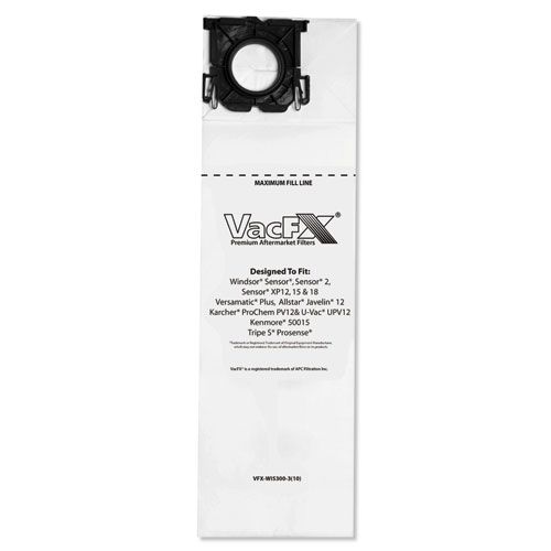 Vacfx® Vacuum Filter Bags Designed To Fit Allstar Javelin 12'' Series/Windsor Sensor S/S2/Xp/Veramatic Plus, 100/Carton