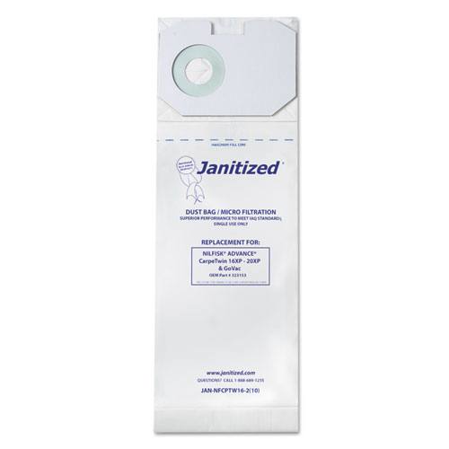 Image of Janitized® Vacuum Filter Bags Designed To Fit Nilfisk Carpetwin Upright 16Xp/20Xp, 100/Carton