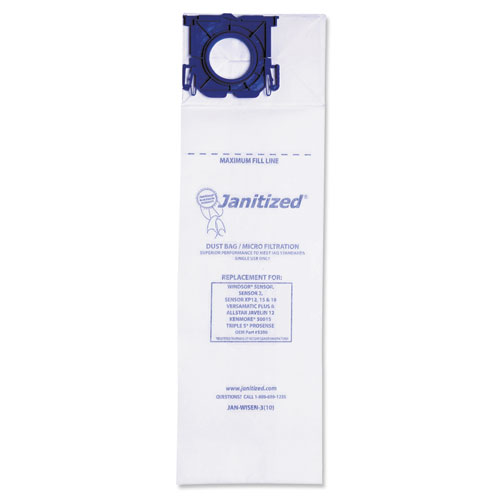 Image of Janitized® Vacuum Filter Bags Designed To Fit Windsor Sensor S/S2/Xp/Versamatic Plus, 100/Carton